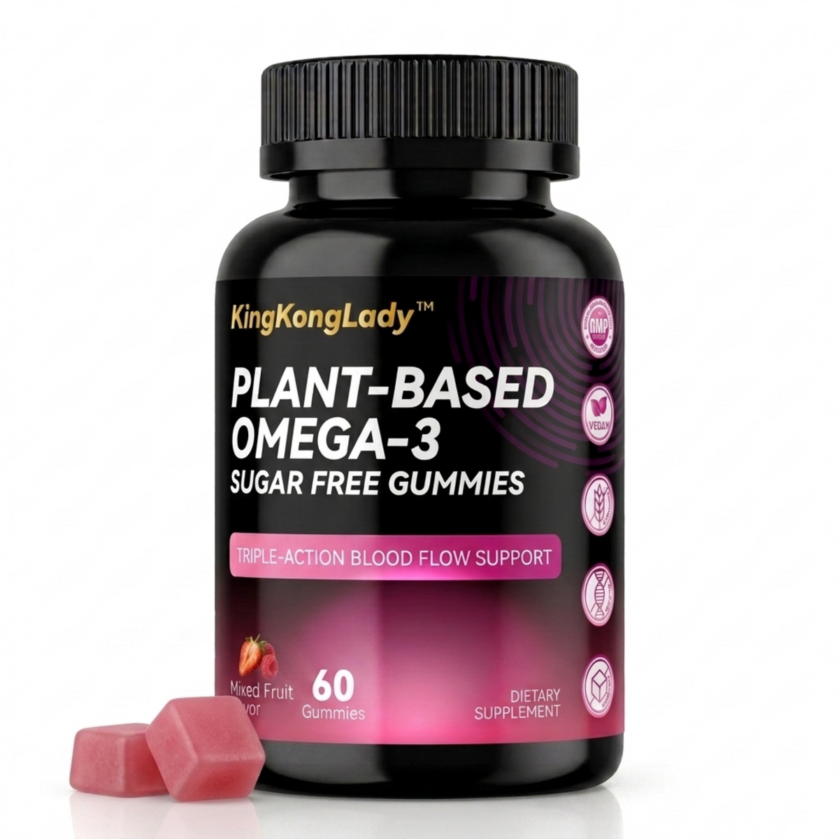 KingKongLady Plant-Based Omega-3 Sugar Free Gummies bottle